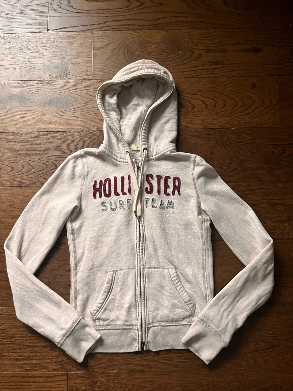 Y2K Vintage Hollister Cream Full-Zip Hoodie with Surf Logo